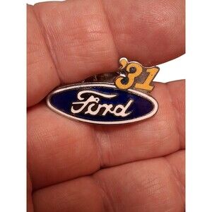 Ford Oval Logo '81 1931 Enamel Lapel Pin Blue White Gold Tone Badge Clutch Back